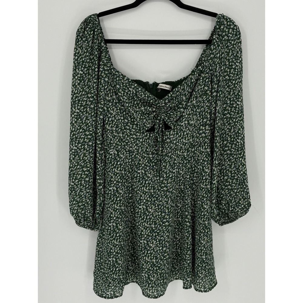 Abercrombie & Fitch Womens S Green Floral Mini Dress Puff Sleeve Smocked